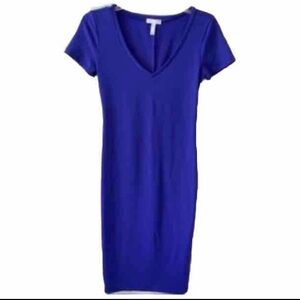 LEITH Lind Royal Blue Short Sleeve V Neck T Shirt Midi Dress Women Large